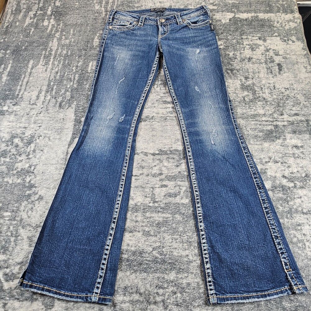 Silver Twisted Bootcut Jeans Womens 28x33 Medium Wash Stretch Denim Distressed